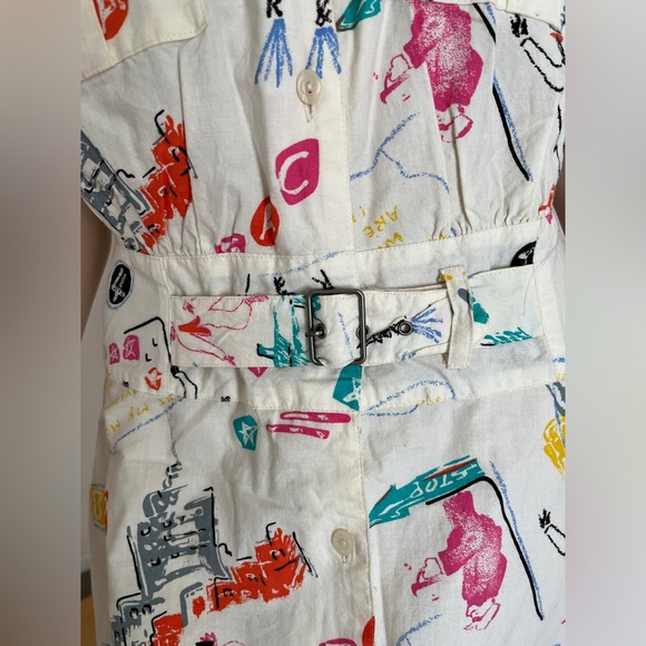 Vintage 80s Jag Graffiti Print Strapless Summer Cotton Button Front Dress M - Picture 5 of 16